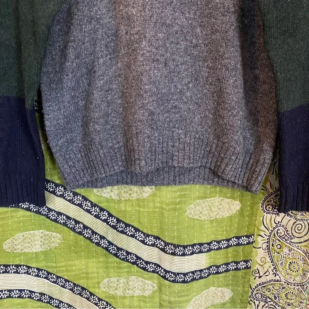 Vintage J. Crew Gray/ Colorblock 100% Wool Crewneck Pullover Sweater Size Small